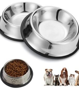 Non‑slip stainless steel pet food bowl