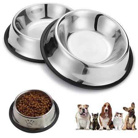 Non‑slip stainless steel pet food bowl